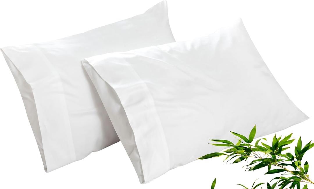 Royale Linens Cooling Pillow Cases Standard Size Set of 2-100% Rayon Derived from Bamboo Cooling Pillowcase for Hot Sleepers - Soft & Silky Pillow Covers with Envelope Closure (White 20x26 Inches)