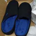 VeraCosy Men's Two-Tone Memory Foam House Slippers Indoor Outdoor Durable Rubber Sole (13-14, Black/Sapphire Blue)