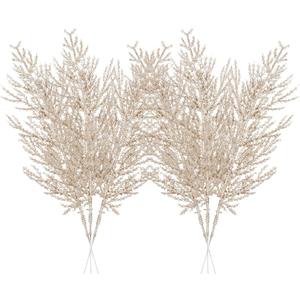 Christmas Glitter Stems 24pcs Artificial Pine Tree Picks for Christmas Tree Ornaments fillers, DIY Xmas Wreath, Crafts, Garland, Holiday, Party, Wedding and Home Decoration (Champagne Gold)