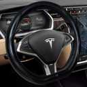 Heavy Duty Pure Cowhide Steering Wheel Cover for Tesla Model Y/3 2016-2025 2026 Highland/Juniper, Black,14 Inch Small Sized, Custom-Fit Genuine Leather Steering Wheel Cover for Tesla Black