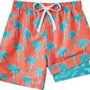 Cozople 7-20T Boys Swim Trunks with Compression Liner Big Boys Quick Dry Bathing Suit Stretch 2 in 1 Beach Swimming Shorts (Flesh Pink)