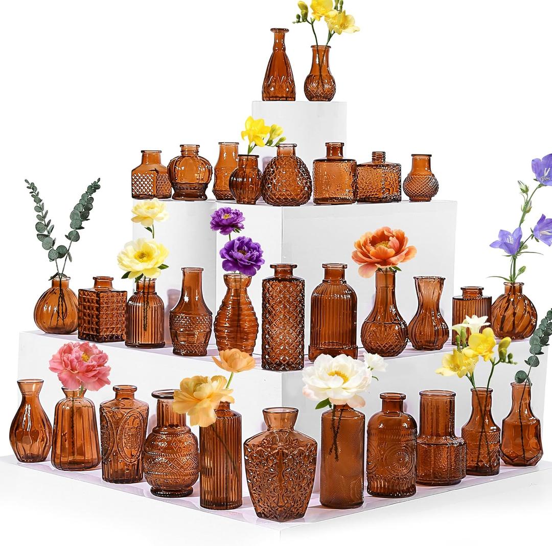 36PCS Glass Bud Vases Set, Small Flower Vase for Centerpieces in Bulk, Mini Vintage Vase for Wedding, Home, Table Decorations, Party, Office & Event Decor