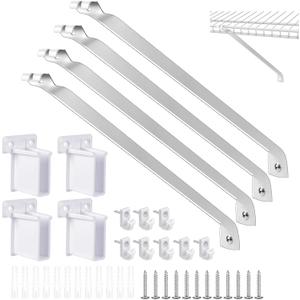 16inch Support Brackets for Wire Shelving Set, 4 Pcs Wire Shelf Brackets with 8 Wire Shelf Hooks and 4 End Bracket for Installation Wire Shelving Support Closet Wire Set