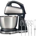 Hamilton Beach Classic Stand and Hand Mixer, 4 Quarts, 6 Speeds with QuickBurst, Bowl Rest, 290 Watts Peak Power, Black and Stainless