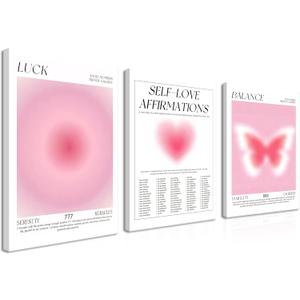 Pink Wall Art Paintings Wall Decor  Abstract Gradient Aura Canvas Prints  Aesthetic Pink Room Decor for Bedroom, Dorm, Bathroom, Living Room  Framed Cute Wall Art for Girls Room 12x16in
