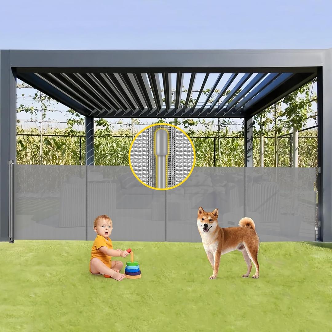 Reinforced 42 Tall x 160 Extra Wide Retractable Gates with Support Rods, Tall Pet Gate for Large Openings, Outdoor Dog Gates Extra Wide Baby Gate for The House Large Mesh Gate, Gray