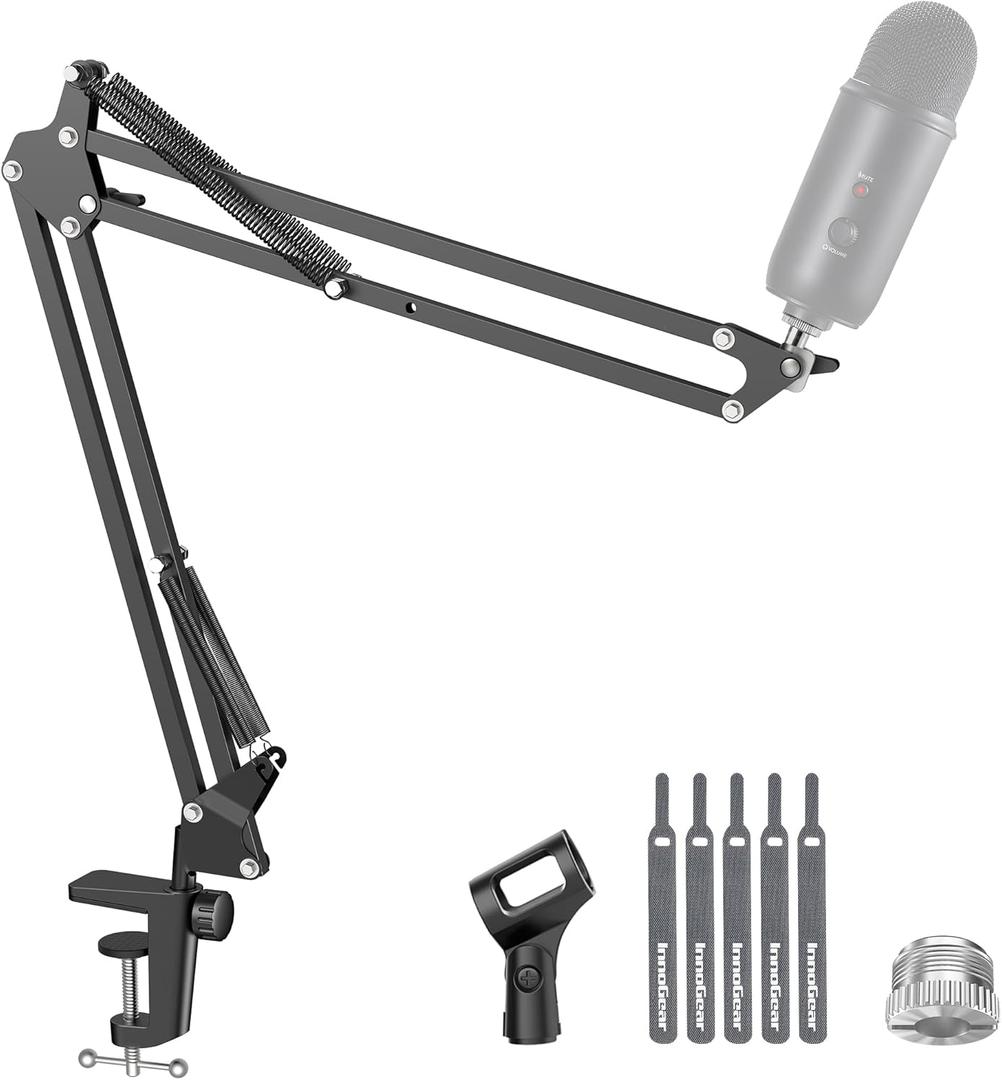 Boom Arm Microphone Mic Stand for Blue Yeti HyperX QuadCast SoloCast Snowball Fifine Shure and Other Mic, Black