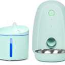 DOGNESS Cat Feeder and Water Dispenser, Automatic Cat Feeder with app and Water Dispenser in Set 2 Packs for Small Medium Pets Puppy Kitten (Green)