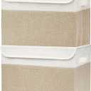 Large 42 Quarts Fabric Storage Bins with Lids [2-Pack] Linen Collapsible Foldable Baskets, Closet Organizer Containers boxes with Handles for Home Office (16.7 x 12 x 12, Beige & White)