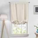 DriftAway Double Layer Linen Blackout Tie Up Curtains Thermal Insulated Fully Lined Balloon Roman Shade Bathroom Window Adjustable Rod Pocket for Small Window 25 Inch by 47 Inch Beige (25"W x 47"L (Pack of 1), Beige)