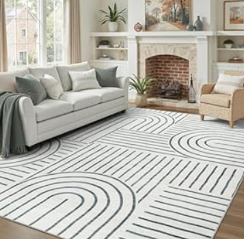 DCX Abstract Machine Washable 8x10 Rug, Gray Modern Accent Rug for Living Room, Soft Low Pile Non Slip Carpet, Kid & Pet Friendly Stain Resistant Rug for Bedroom Dining Room Office