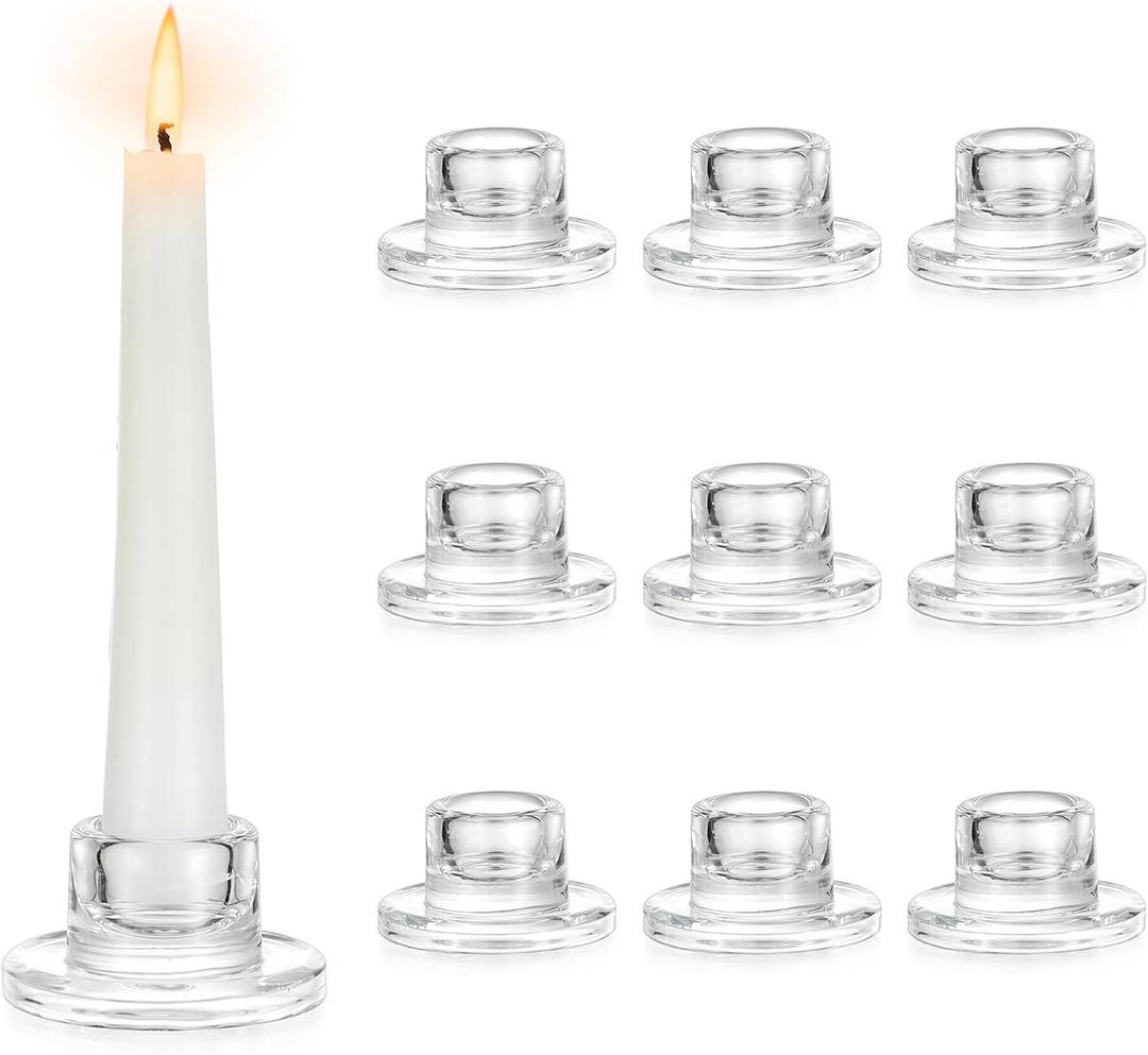Hewory Glass Taper Candle Holders: 10 PCS Candlestick Holders Clear Short Tapered Candle Holder Set - Candle Stick Holder Decor for Table Centerpiece Wedding Party Advent Christmas Home Decorations