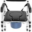 Shower Chair with Wheels, Rolling Commode Chair for Toilet with Arms, Adjustable Height Folding Bath Commodes for Inside Shower, Bedside Wheelchair Bathroom Chairs for Elderly Disabled Injured