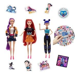 Duende 3Pack Demon Hunters Toys Set, Demon Hunters Dolls Set, 11.5-inch Poseable Dolls with Movable Joints, 50 Stickers Included Suitable for Fans and Kids Game Gift