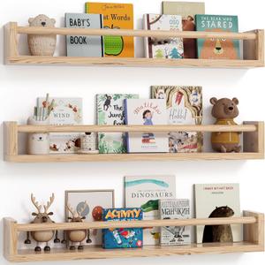 G&W Gruwald Nursery Book Shelves, Set of 3, Wall Bookshelf, Book Shelf for Kids Rooms, Wall Book Shelves for Bedroom Kids, Floating Shelf, Nursery Decor(Wood, 23 Inches)