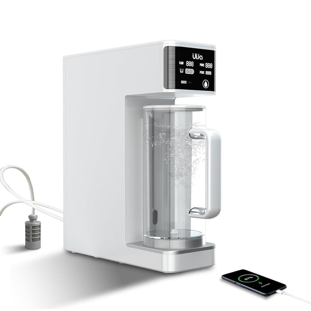 UIJA Portable Reverse Osmosis Water Filter,5-Stage RO Water Filtration System,Compact Water Purifier for Home, RV, Camping,with Reverse Charging, Moonlight White