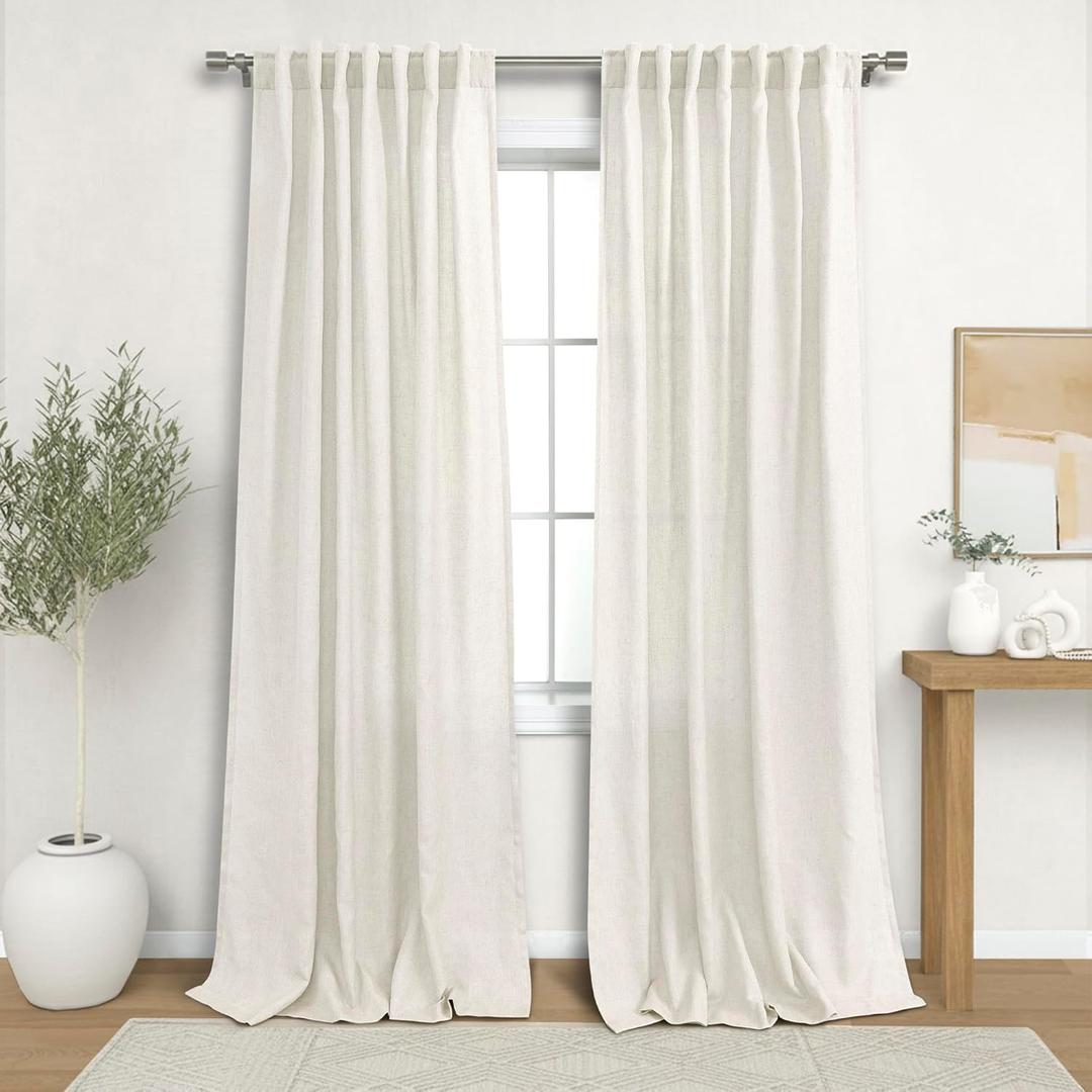 Linen Curtains 84 Inch Length 2 Panels Set Cream Neutral Farmhouse Curtain for Living Room,Beige Ivory Off White Modern Cottage Core Curtain Drapes for Bedroom Light Filtering Semi Sheer 84 In Long
