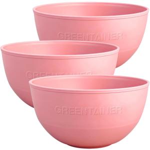 Greentainer 3 Pack Large Plastic Bowls, 135oz Plastic Salad Bowls - Reusable Serving Bowls for Party, Picnic, Entertaining, Kitchen & Outdoor, Microwave & Dishwasher Safe (Pink)