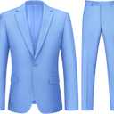 Mens Suit 2 Piece Suits for Men One Button Slim Fit Solid Jacket & Pants Tuxedo Set Business Wedding Party (Blue, L)