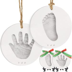 Baby Hand and Footprint Kit Girls, Boys - Personalized Baby Footprint Ornament Kit, Newborn Keepsake Gifts for New Mom, Easy to Use Handprint Makers, Cute Shower & Mother's Day Gifts (Silver Paint) (Silver Paint)