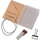 Passport Size Travelers Notebook Accessories Kit - Kraft File Folder, Zipper Case, Pen Holder, Binder Clip and 2 Elastic Bands