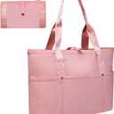 Foldable Travel Duffle Bag for Women, Gym Tote With Zipper Top Handle Handbag Large Shoulder Bag (Pink)