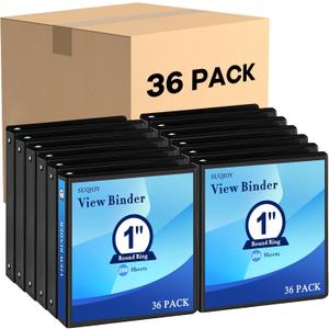 SUQJOY Durable 3 Ring Binders 1 Inch 36 Pack Bulk, Clear View Binders Bulk Three Ring Binders PVC Free, Fit for 8.5x11 inches for School or Office Supplie(Black