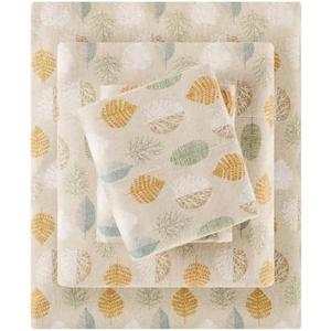 True North by Sleep Philosophy Flannel Sheets Queen Size, Cozy 100% Cotton Flannel Bed Sheets, Ultra Soft Cute Sheet Set, Novelty Print Themed Cold Weather Warm Bedding Set,Multi Leaves 4 Piece