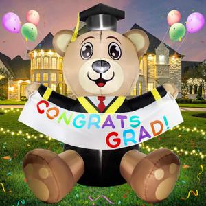 6FT Graduation Inflatable Decoration Bear Blow Up Yard Decorations Bear with LED Lights Indoor & Outdoor Vacation Yard Garden Lawn Décor Commencement Season Graduation Ceremony