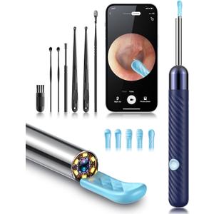 Ear Wax Removal Tool Camera - Ear Wax Removal Kit - Ear Cleaner with Camera - 1080P HD Ear Camera with 6 Ear Spoon - Ear Cleaner for iOS & Android (Deepblue)