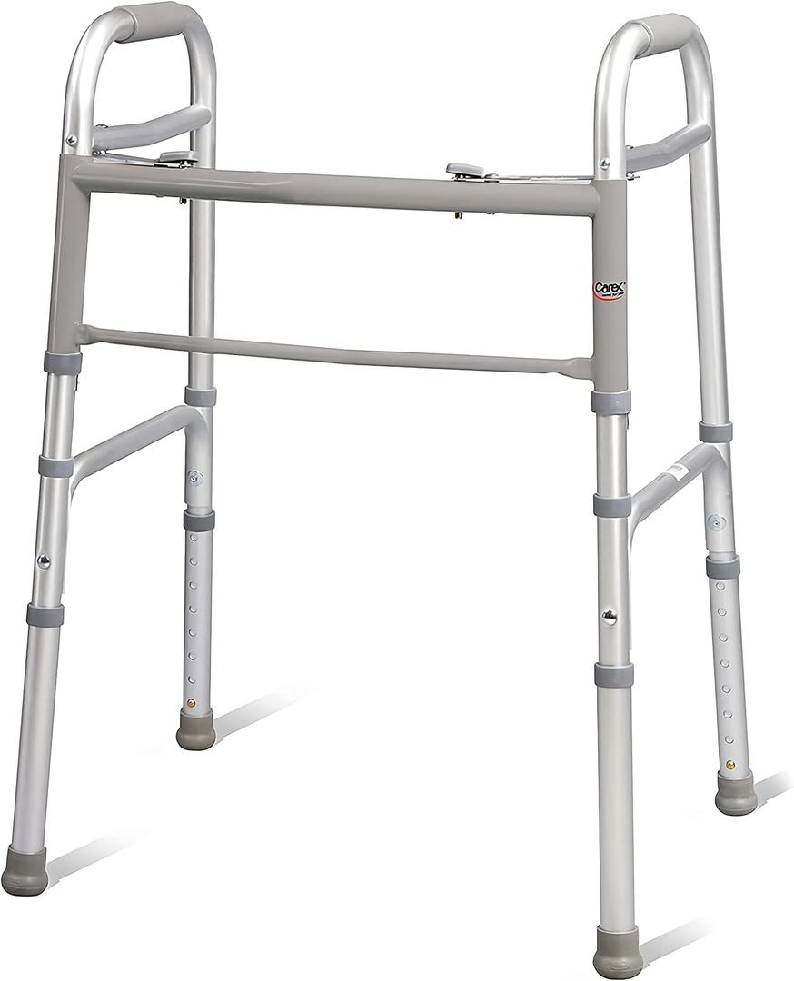 Carex Lightweight Folding Walker for Seniors, Portable Medical Walker with Adjustable Height, 30-37 Inches, Mobility Aid for Adults, Elderly, and Handicapped, Foldable, Stainless Steel Frame (1 Count (Pack of 1))