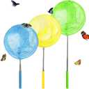 TSYAN Kids Telescopic Butterfly Fishing Nets for Kids Catching Insect Net Outdoor Tools for Catching Bugs Fish Insect Ladybird, Extendable 34 Inches and Anti Slip Grip (3Pack)