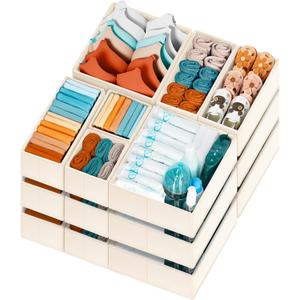 FAMILY PACKDrawer Organizer Clothes, 20 Pack Dresser Organizer Bins for Baby Clothes - Underwear Bra Sock Organizer - Fabric Closet Organization and Storage Dividers for Nursery Bedroom Dorm (Beige)