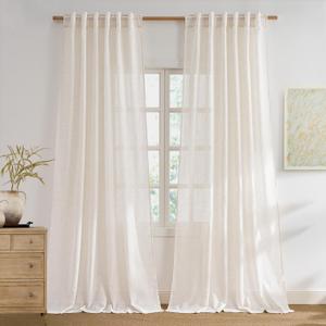 NICETOWN Ivory Sheer Linen Curtains 84 Inch Length for Bedroom Living Room 2 Panels, Ivory Rod Pocket & Back Tab Semi Sheer Drapes Privacy Semitransparent Farmhouse Window Treatment, W52 x L84