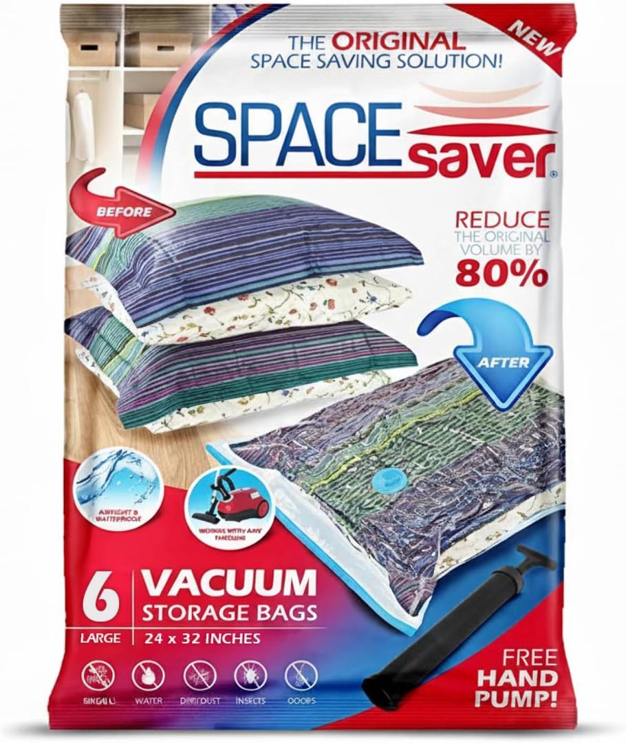 6 Pack Large Vacuum Storage Bags for Comforters, Blankets & Clothes  Vacuum Sealed Compression Bags with Hand Pump  Space Saver Storage Bags for Bedding, Moving, Travel & Organization