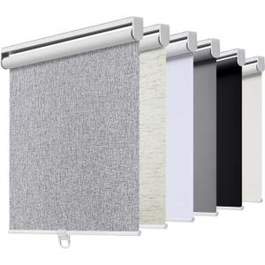 Cordless Roller Shades Blackout Blinds for Windows Room Darkening Rolled Up Shades with Spring System, UV Protection Natural Linen Fabric Window Shades Door Blinds for Home, 34" W x 72" H, Heather Grey