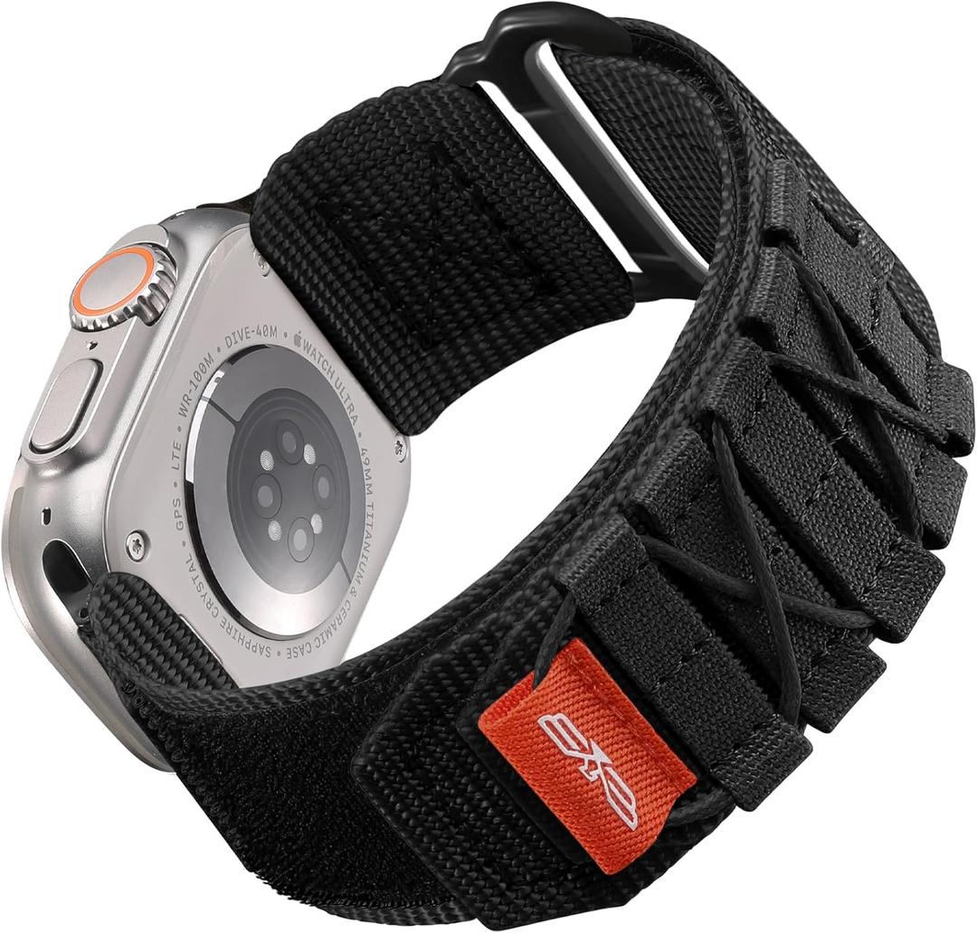 Bandletic Nylon Bands Compatible with Apple Watch Ultra 3/Ultra 2 Band 49mm for Men 46mm 45mm 44mm 42mm(Series 3), Rugged Tactical Sport Strap for iWatch Series 11 10 9 8 7 6 5 4 SE 3 2 1, S-Black
