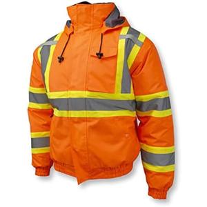 Radians SJ11QX Class 3 X-Back High Visibility Quilted Bomber Jacket with Hood - Hi Vis Orange - 3XL