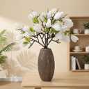 6 PCS Artificial Magnolia Flowers Stems 19.1 Inch Fake White Flora Branches Realistic Home Decor Tall Vase Centerpiece Indoor Wedding Bouquet Filler