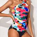 Tempt Me Two Piece Tankini Bathing Suits for Women One Shoulder Swim Top with Bottom Swimsuits (M)