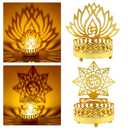 Metal OM Diwali Shadow Diyas – Tea Light Candle Holder Deya Birthday Wedding Housewarming Gift for Indian Murti Puja Item Home Office Temple Mandir Pooja Altar Decor