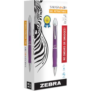 Zebra Pen GR8 Gel Pen, Retractable, Medium 0.7 mm, Violet Ink, Violet/Silver Barrel, 12/Pack