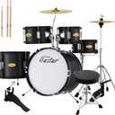 Drum Set Eastar 16 inch 5-Piece, Junior Drum Kit for Beginners Kids Teenagers with Adjustable Throne and Cymbal, Pedal & Drumsticks, Metallic Black (EDS-350MBK)