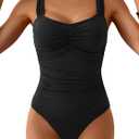 B2prity One Piece Swimsuit for Women Tummy Control Bathing Suit Ruched Slimming Swimwear (Black, XL)