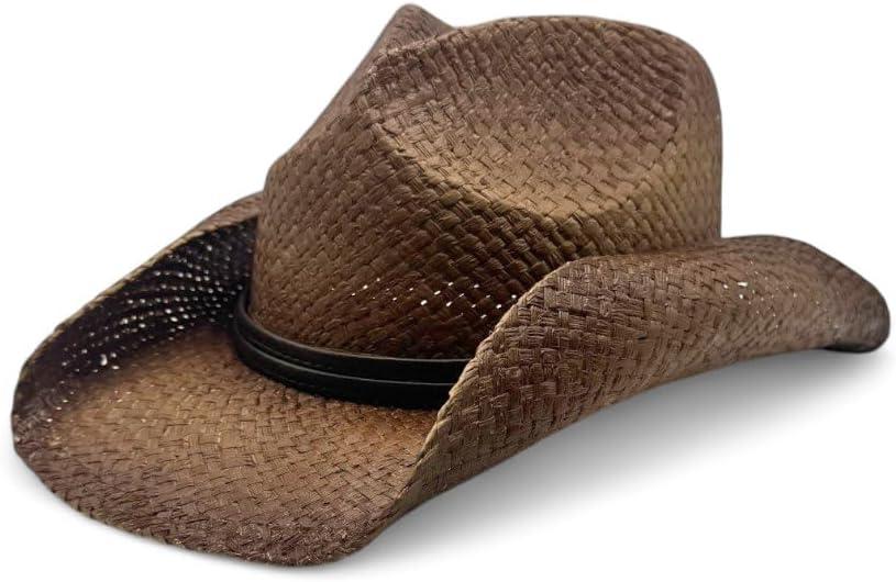 Peter Grimm Straw Round Up Cowboy Hat  Stylish and Versatile Straw Hat for Men and Women - One Size (Tea Stained)
