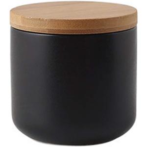 jessie Ceramic Storage Containers with Airtight Seal Bamboo Lids Kitchen Canisters for Tea Spice Seasoning Sugar Coffee (Black, 260ml/9 oz)