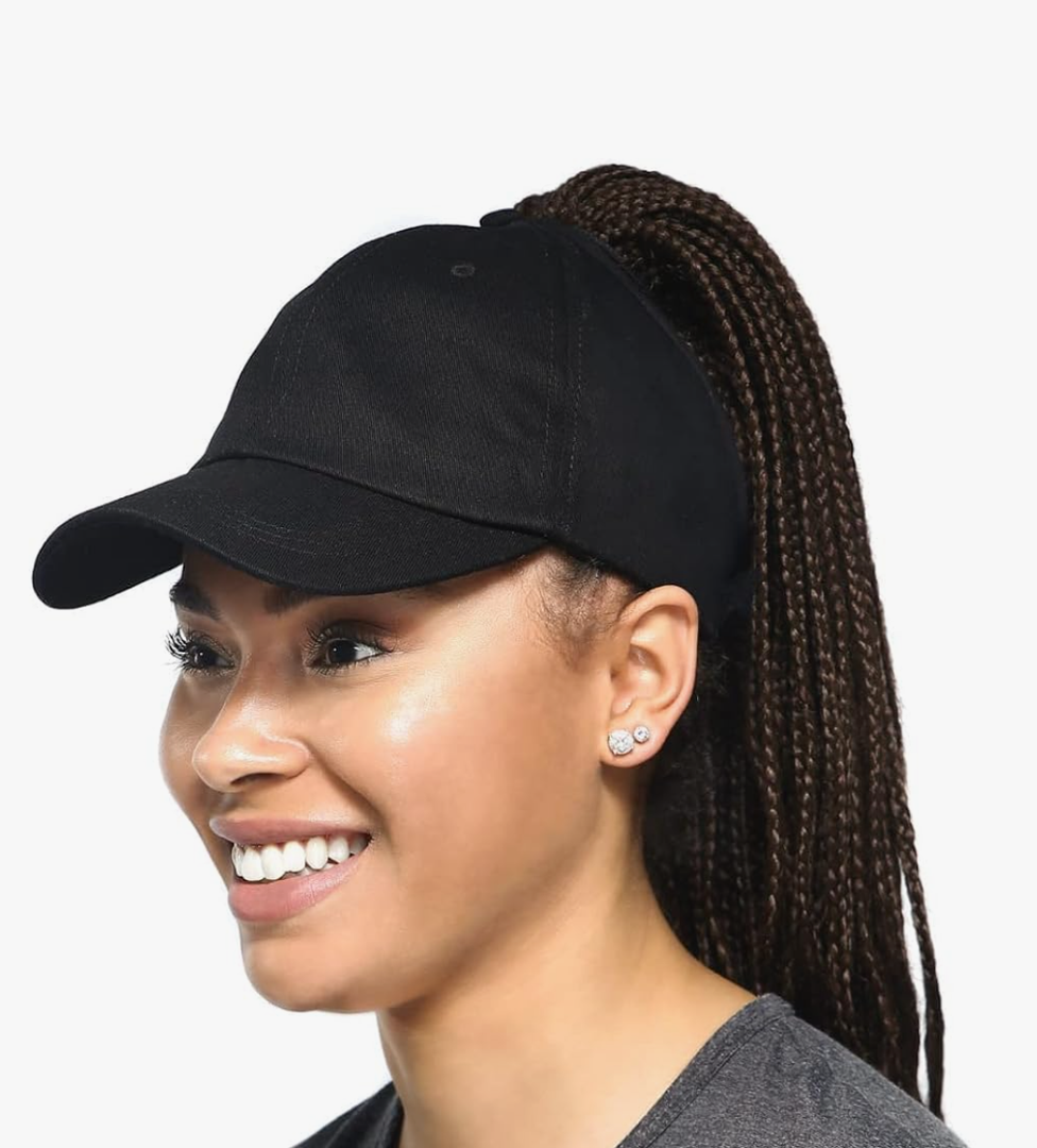 Satin Lined Baseball Hat for Women | Ponytail Hat for Curly Natural Hair | Backless Cap | Curl Hair Cap Black | One Size Fits All