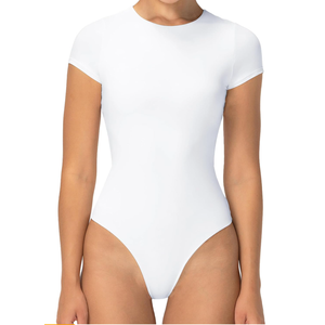 Sunzel Bodysuits for Women with Tummy Control- Crew Neck Short Sleeve Thong Body Suits Sexy Compression T shirts Tops, Large