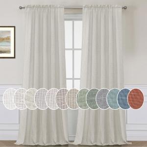 H.VERSAILTEX Linen Curtains Elegant Natural Linen Semi Sheer Curtains Energy Light Filtering Rod Pocket Window Treatments Panels for Living Room (Set of 2, Pale Oak, 52 inch W X 96 inch L)