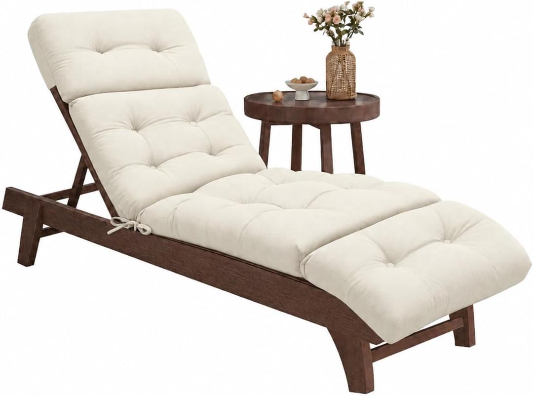 EverPine Outdoor Chaise Lounge Chair Cushion 74.4 x 22.8 x 4.7 Inch, Patio Lounge Chair Replacement Cushion with Ties, Thick Cotton Pool Recliner Cushion for Outdoor Furniture (Beige), Standard